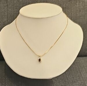 Elegant Gold Necklace with faux ruby and faux diamond necklace